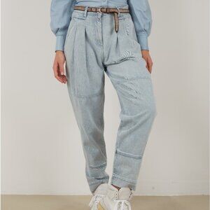IRO Girvan Pleated Barrel Jeans Size 40 / US 8 / UK 12 Light Blue Wash Denim